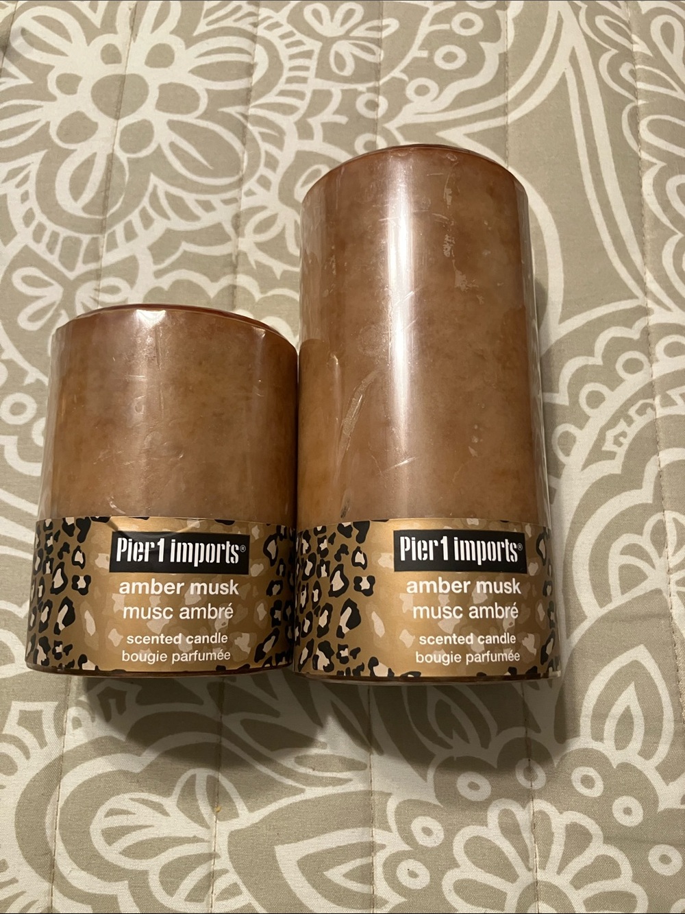 Pier 1 Amber Musk Pillar Candles - Warm Brown Set